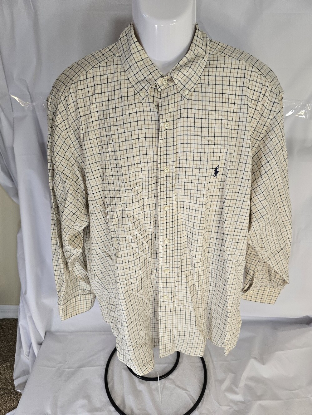 Vintage Polo Ralph Lauren Yarmouth Shirt 17.5 34/35 Yellow/Cream Plaid Cotton